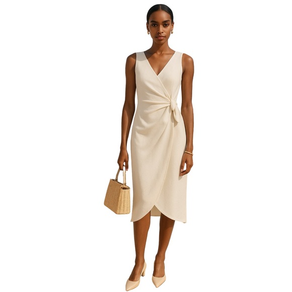 H&M Dresses & Skirts - H&M Cream Midi Wrap Dress V-Neckline Old Money Boho Costal